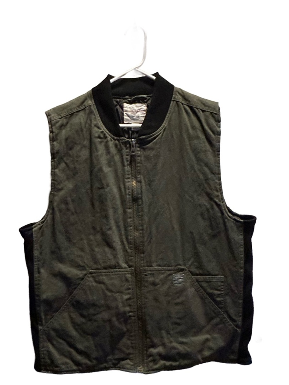 Weatherproof Men's Olive Green Sleeveless Utility Vest with Black Trim